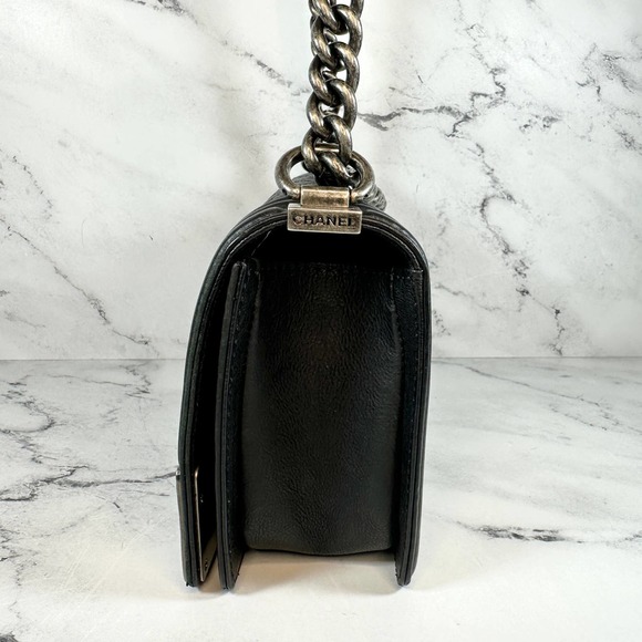 ❌❌ Chanel Boy Bag Metal Old Medium Classic Quilted Black Flap CC Leboy Calfskin - Picture 12 of 16